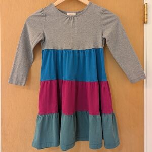 Hanna Andersson Color Block Long Sleeve Kids Dress, Size 5